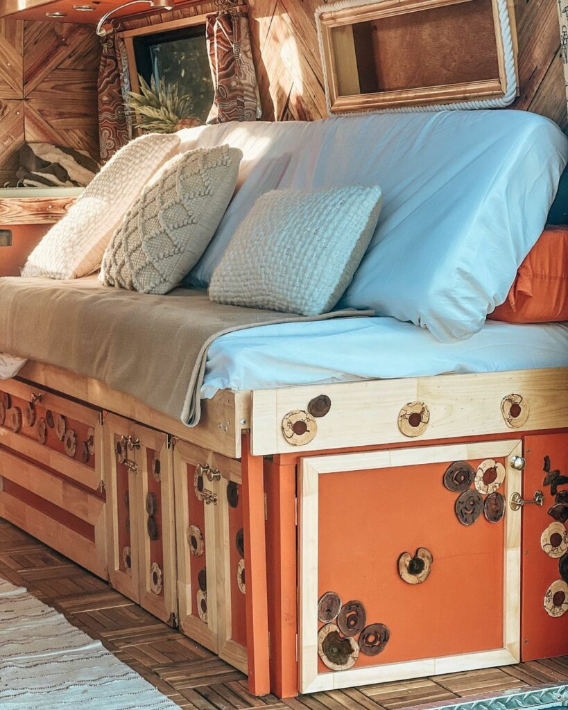 van layout conversion complete with convertible bed