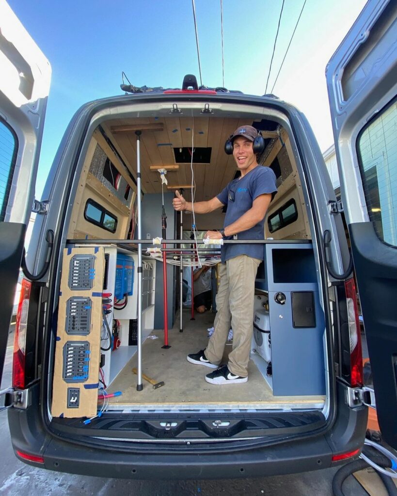 landship custons van conversion company building out cabinetry of this campervan